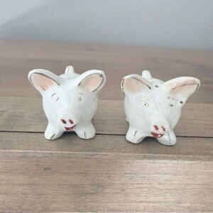 Vintage set of two small ceramic salt and pepper shaker pigs made in Japan